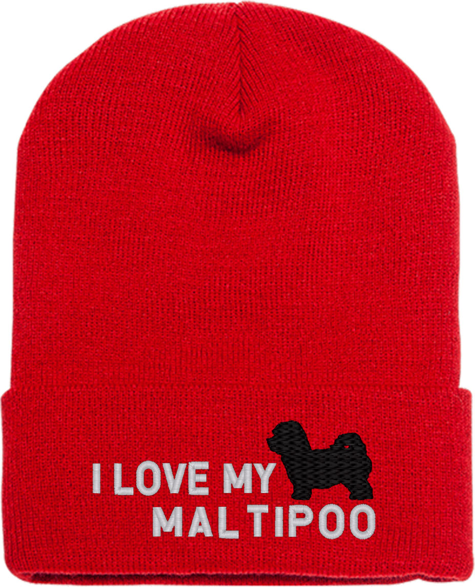 I Love My Maltipoo Dog Knit Beanie