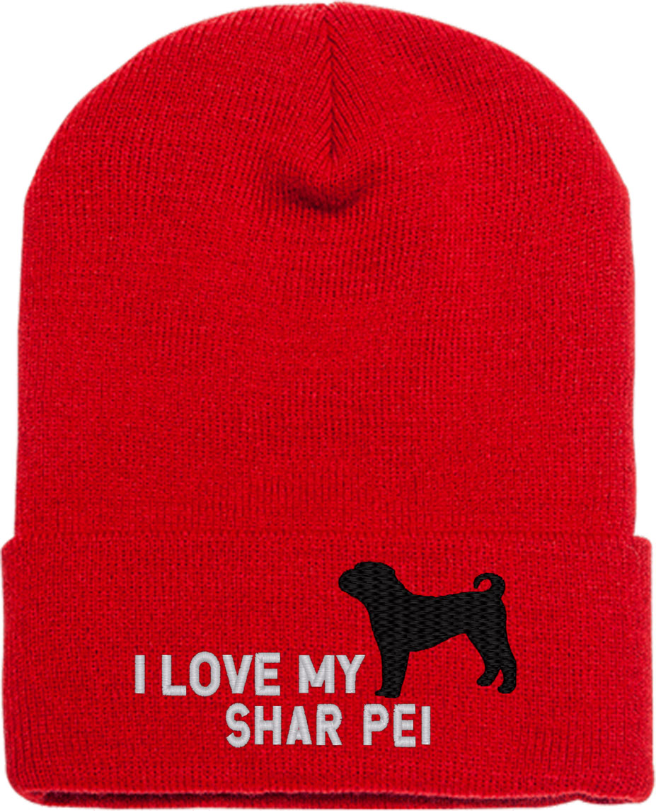 I Love My Shar Pei Dog Knit Beanie