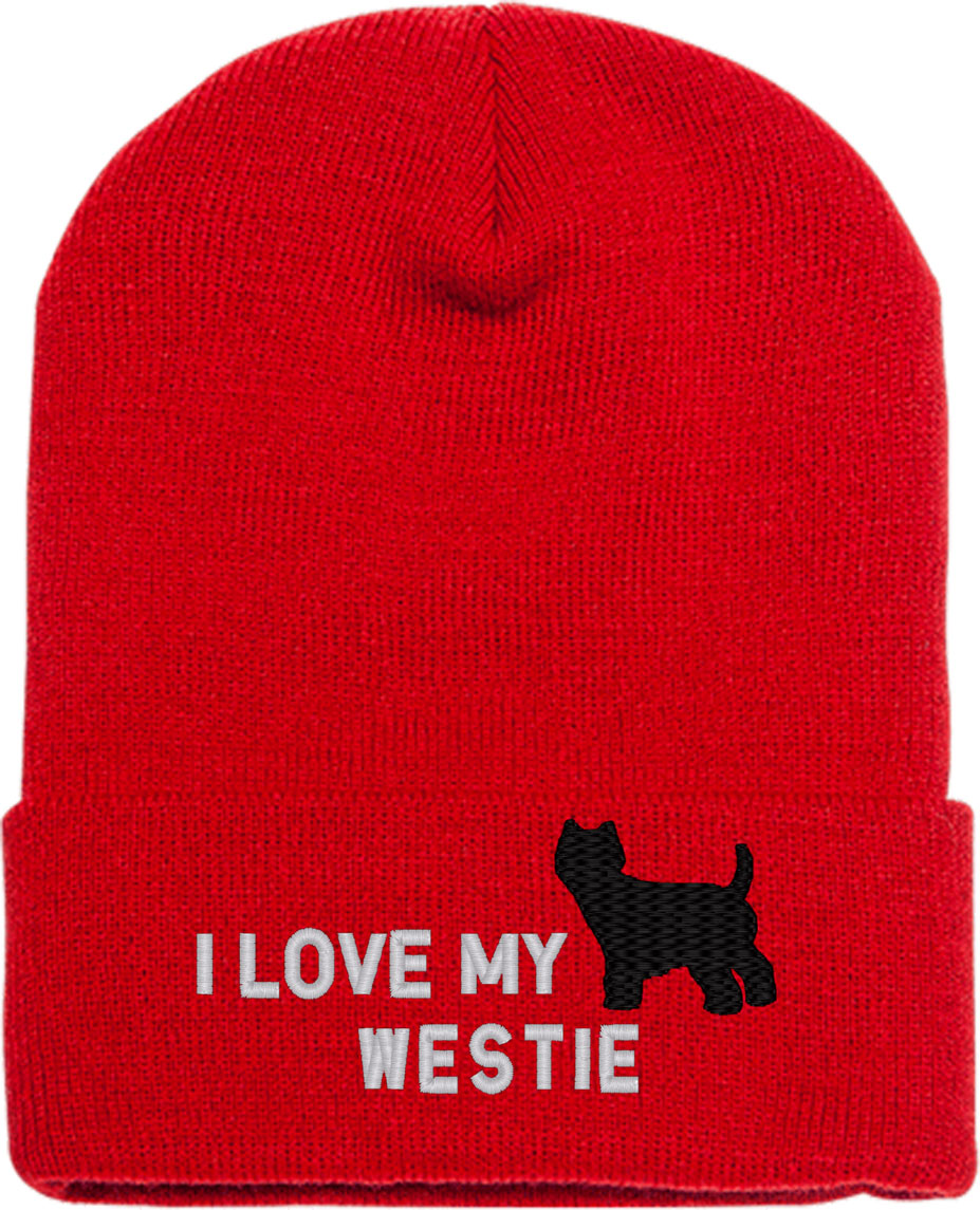 I Love My Westie Dog Knit Beanie
