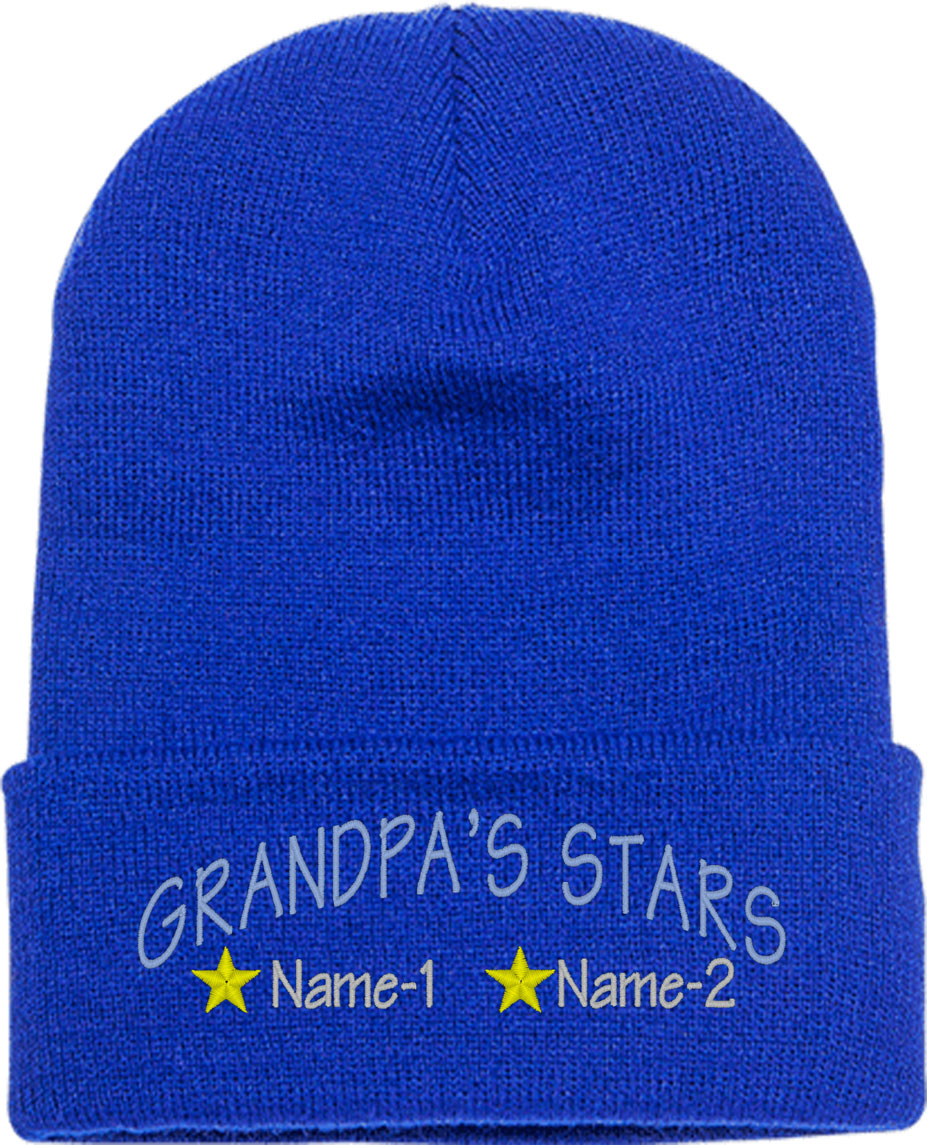 Grandpa's Stars Custom 2 Names Knit Beanie