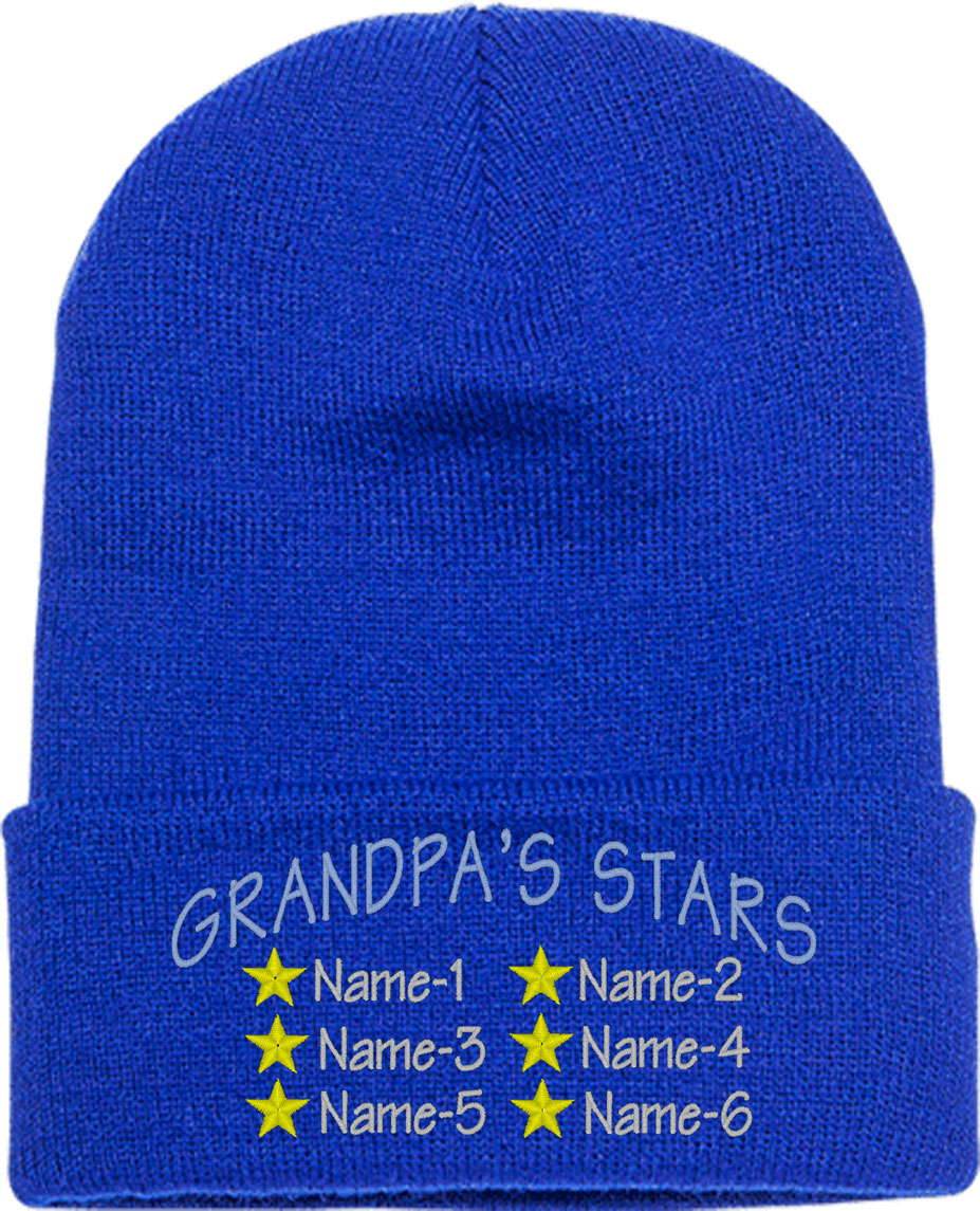 Grandpa's Stars Custom 6 Names Knit Beanie