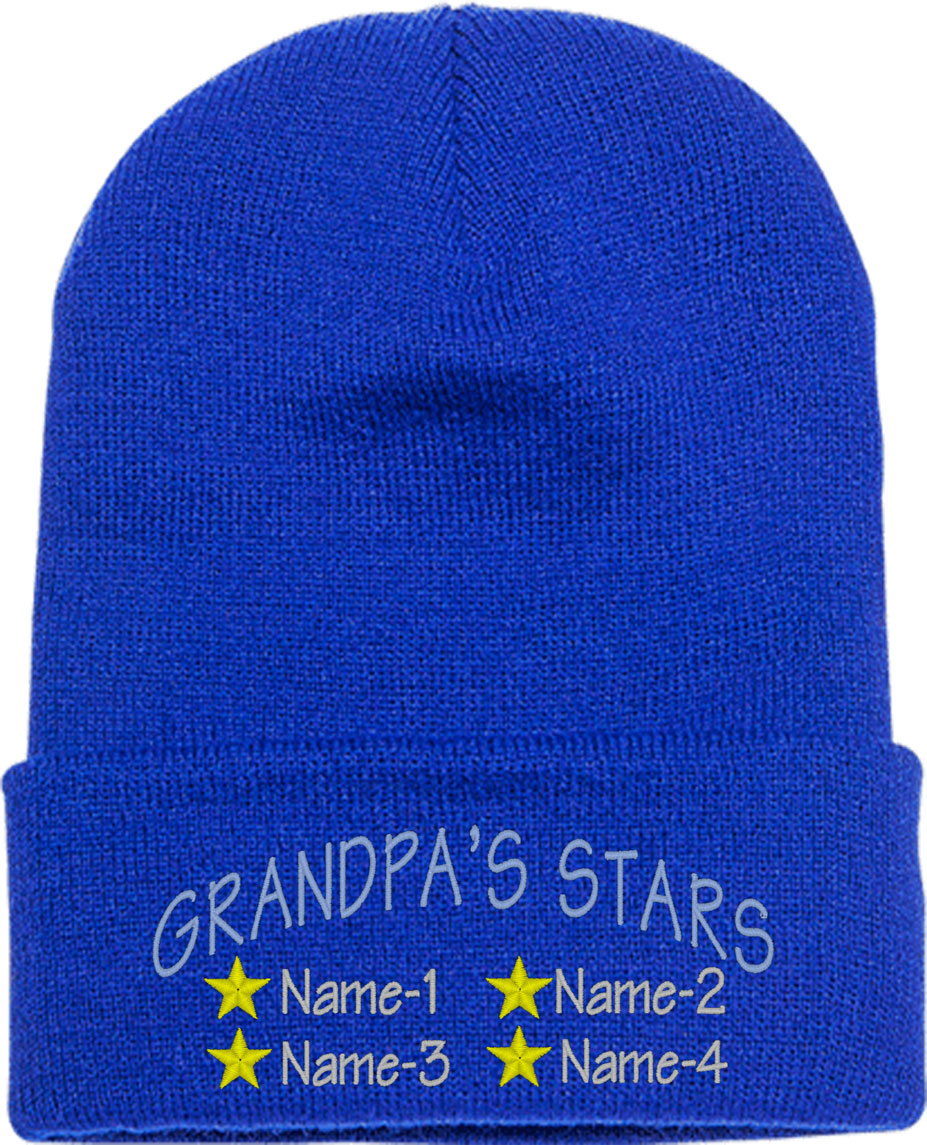 Grandpa's Stars Custom 4 Names Knit Beanie