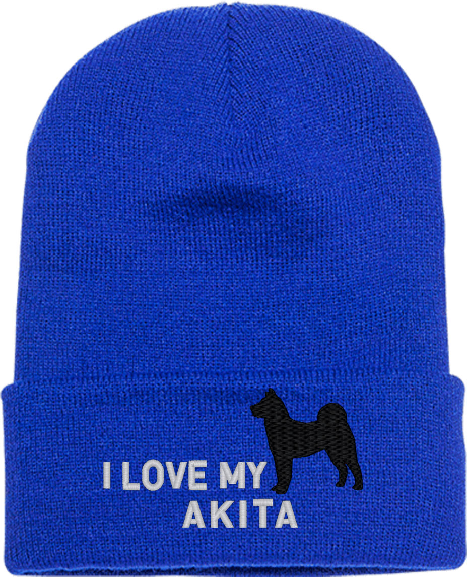 I Love My Akita Dog Knit Beanie