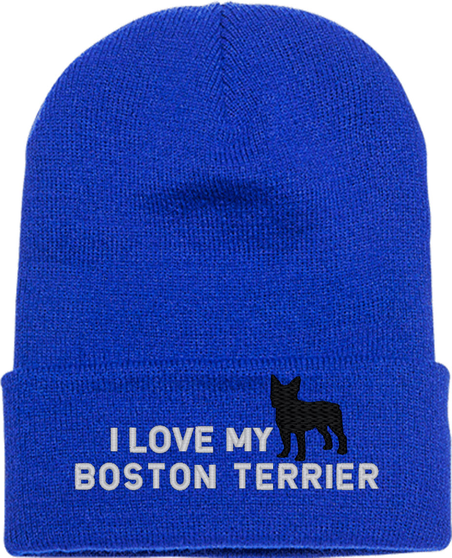 I Love My Boston Terrier Dog Knit Beanie