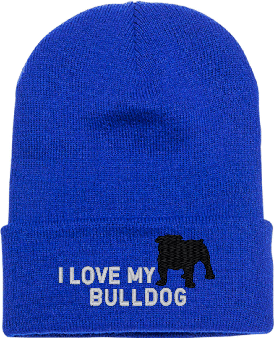 I Love My Bulldog Knit Beanie