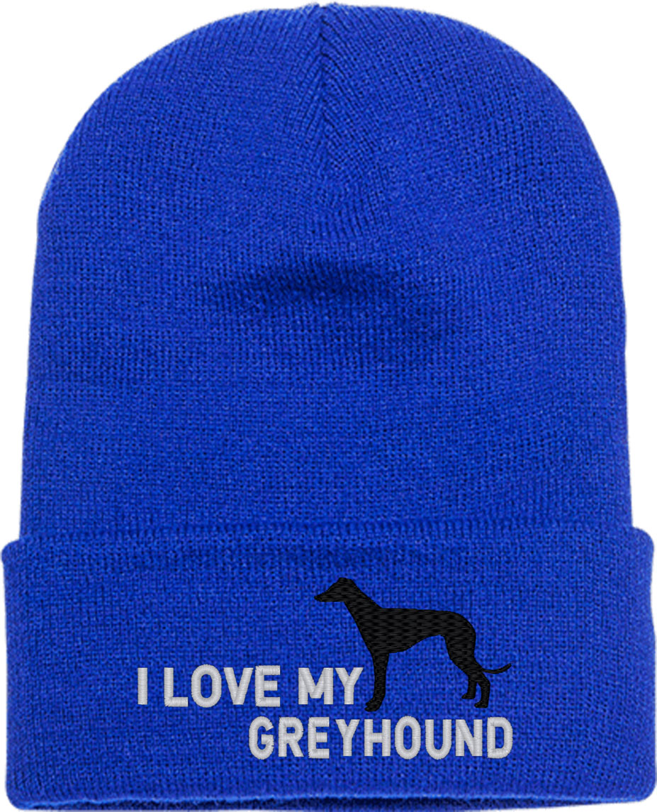 I Love My Greyhound Dog Knit Beanie