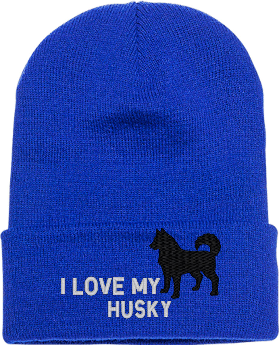 I Love My Husky Dog Knit Beanie