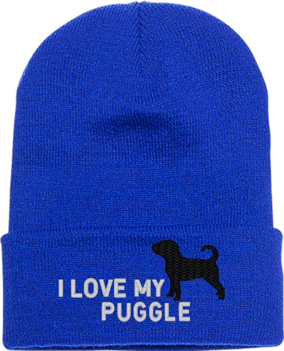 I Love My Puggle Dog Knit Beanie