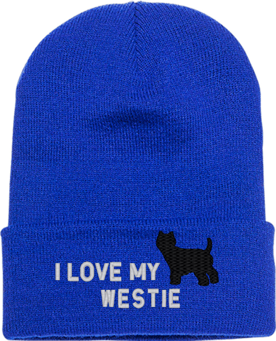 I Love My Westie Dog Knit Beanie