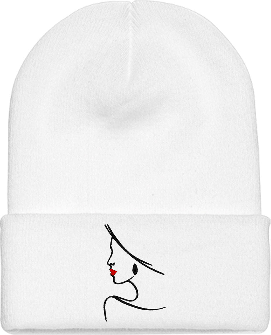 Beautiful Woman Drawing Knit Beanie