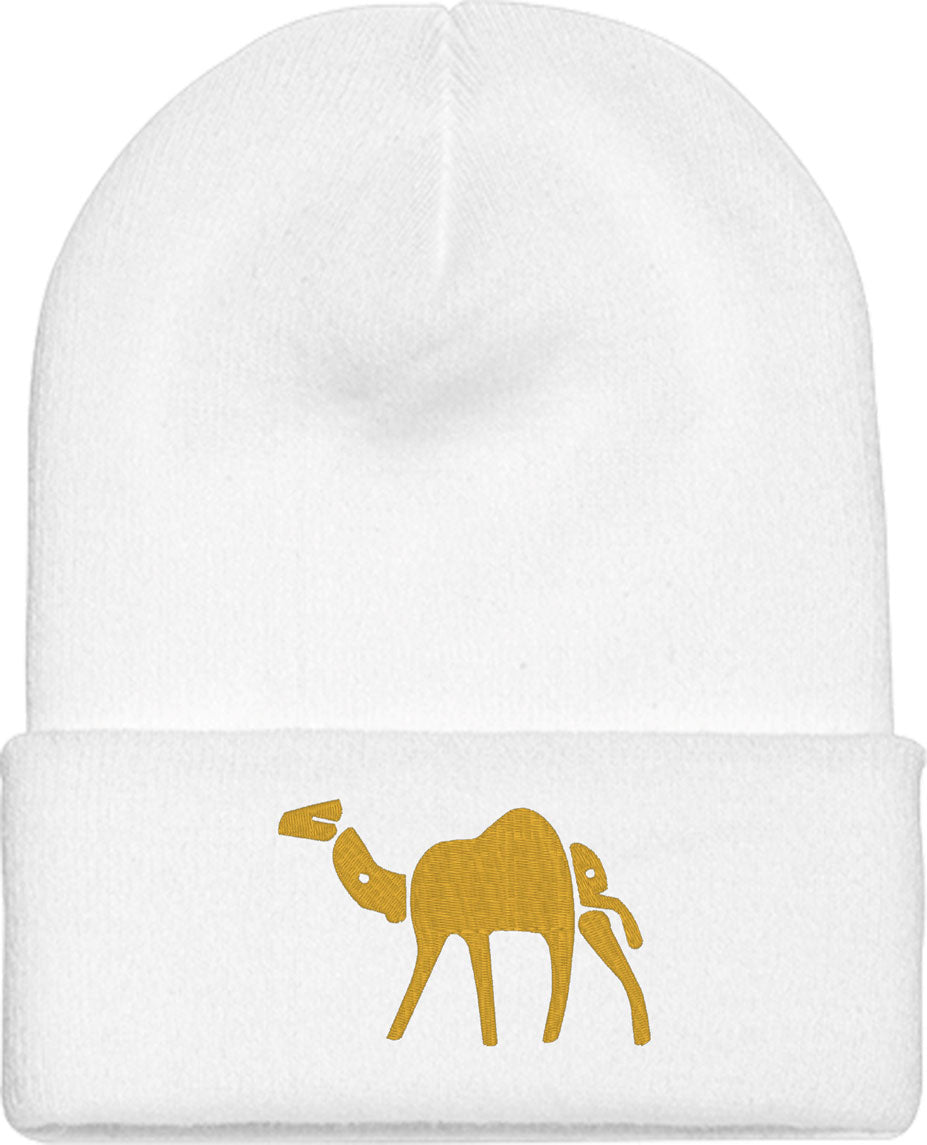 Camel Typography Knit Beanie