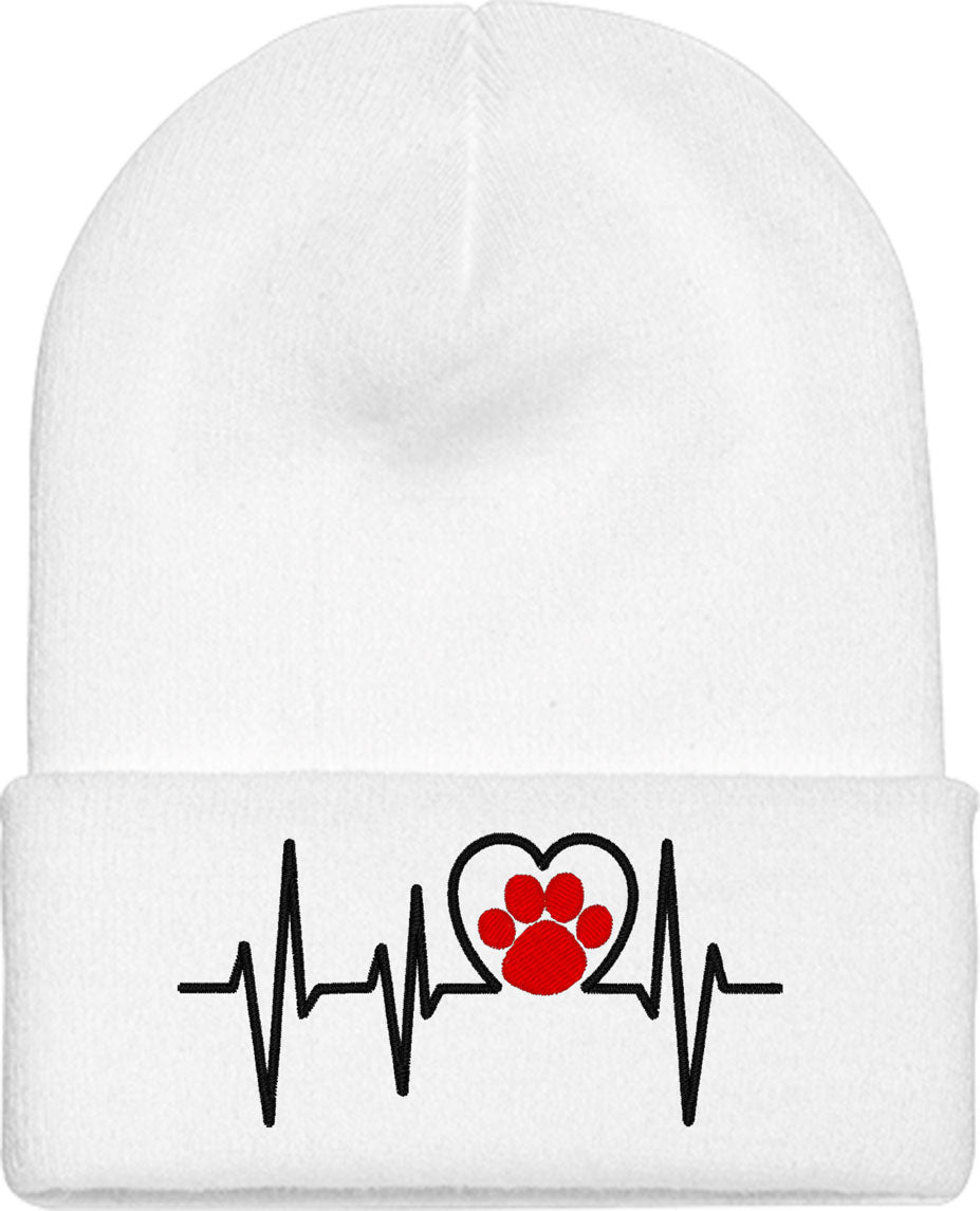Cat Heartbeat Paw Print Lifeline Knit Beanie