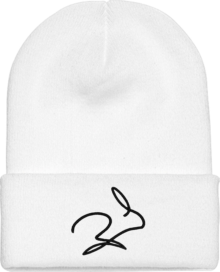 One Line Rabbit Bunny Drawing Knit Beanie
