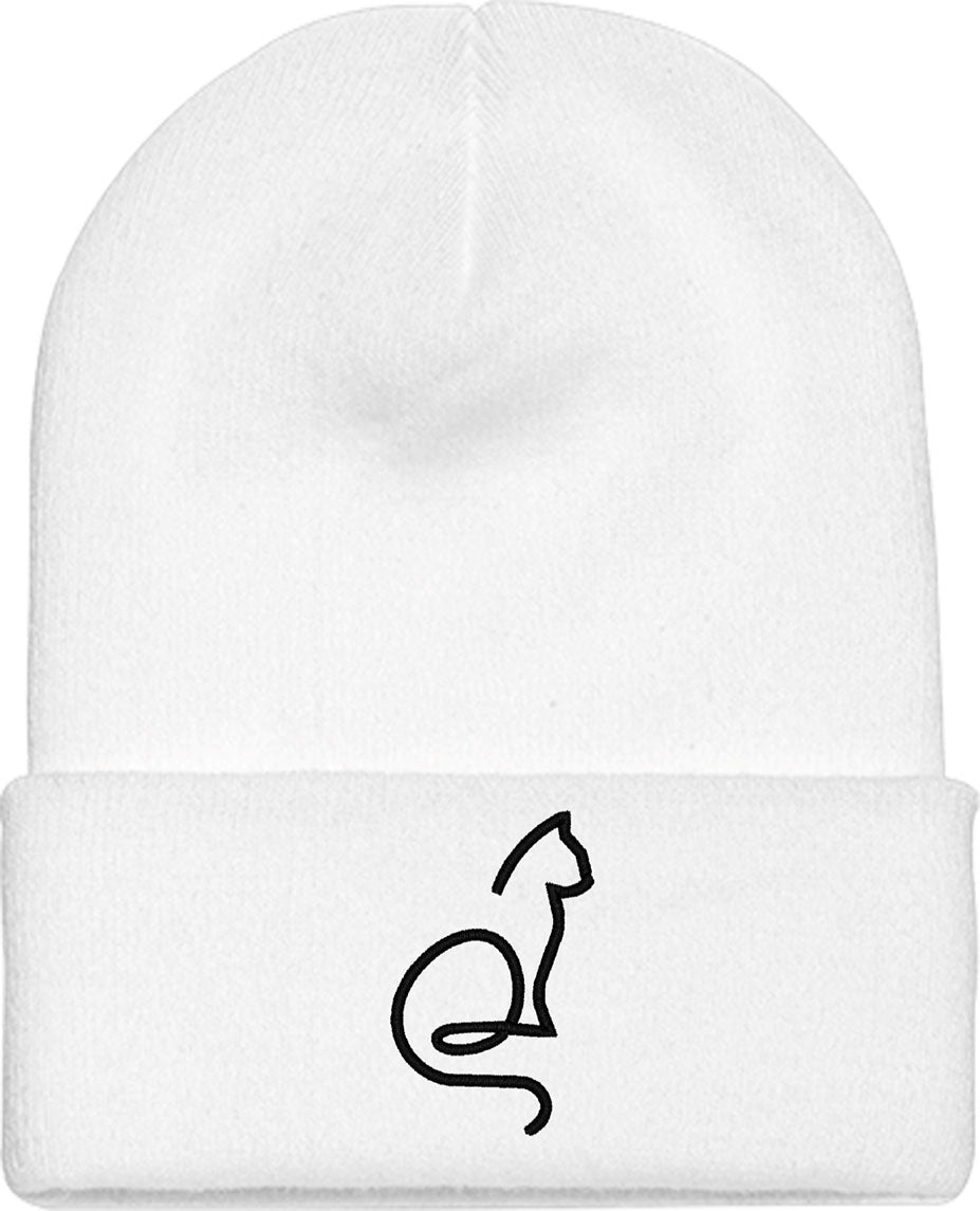One Line Cat Drawing Knit Beanie