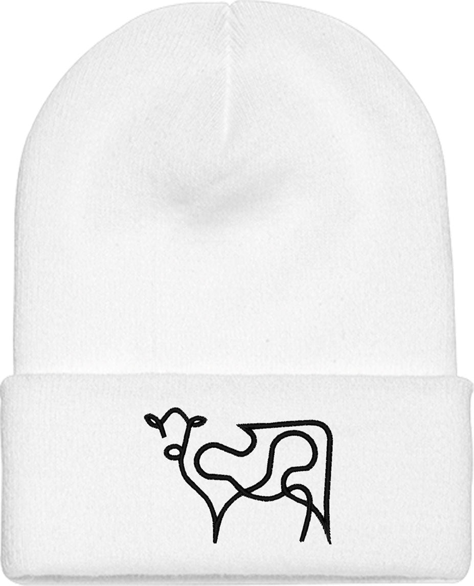 One Line Cow Drawing Knit Beanie