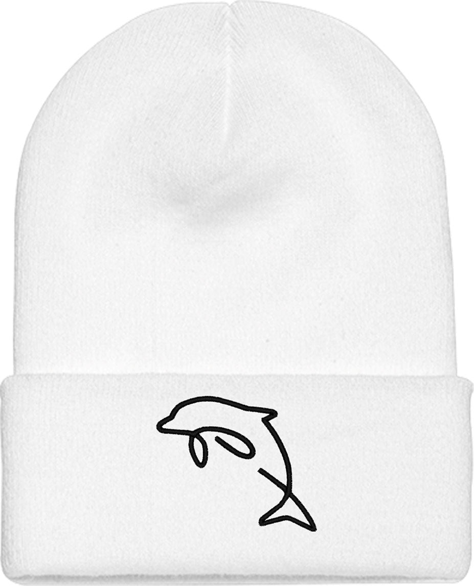 One Line Dolphin Drawing Knit Beanie