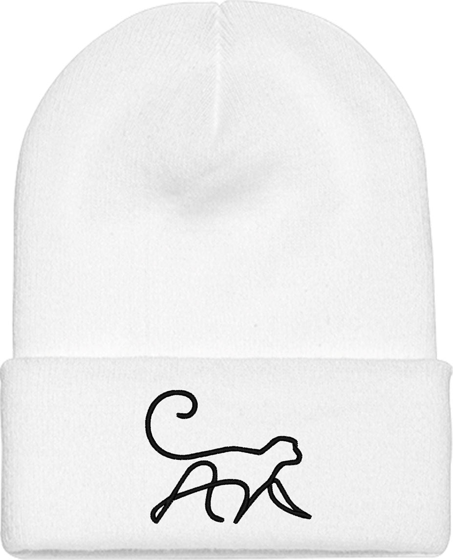 One Line Monkey Drawing Knit Beanie