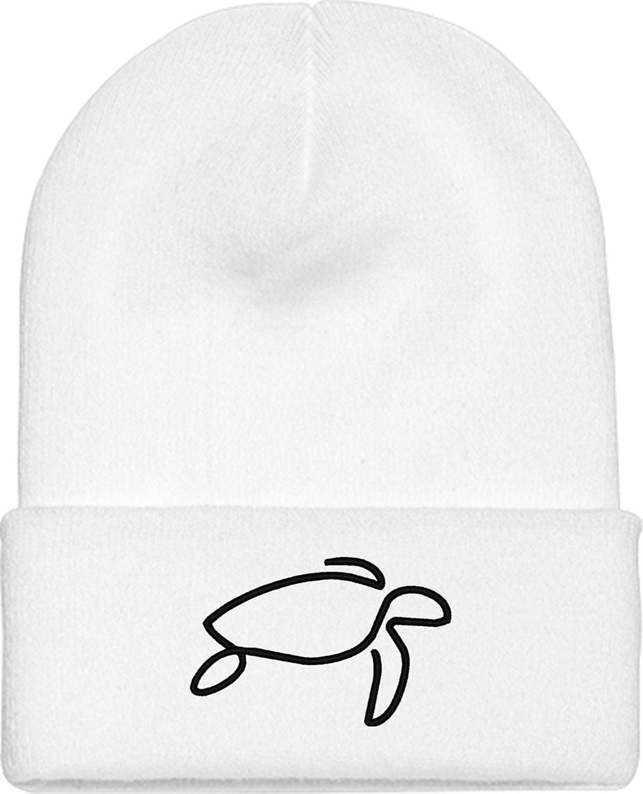 One Line Sea Turtle Drawing Knit Beanie