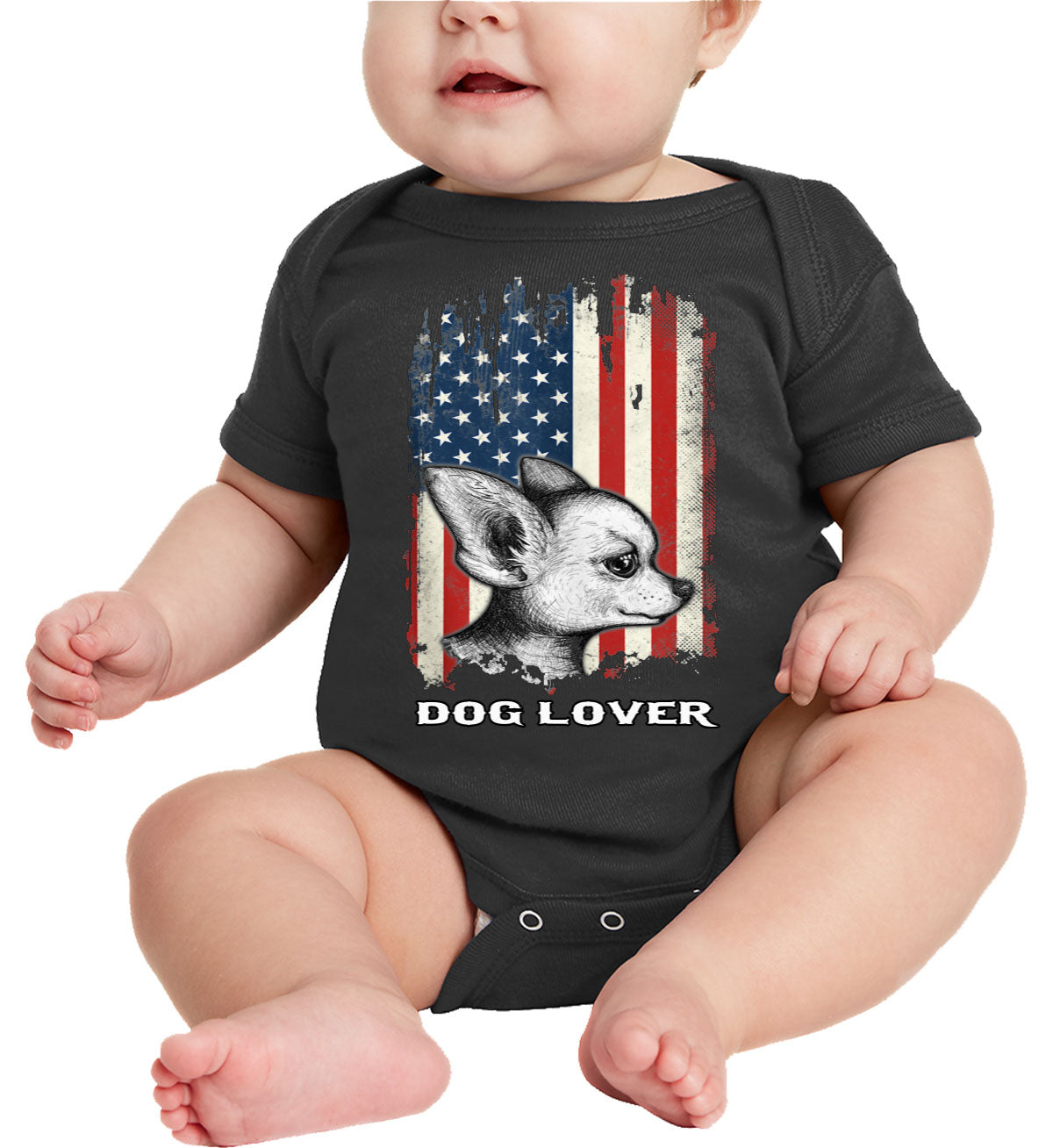 Chihuahua Dog Lover With American Flag Baby Onesie