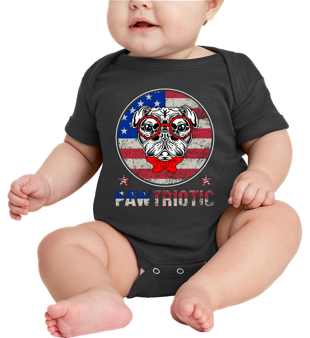 Bulldog Pawtriotic Patriotic Baby Onesie