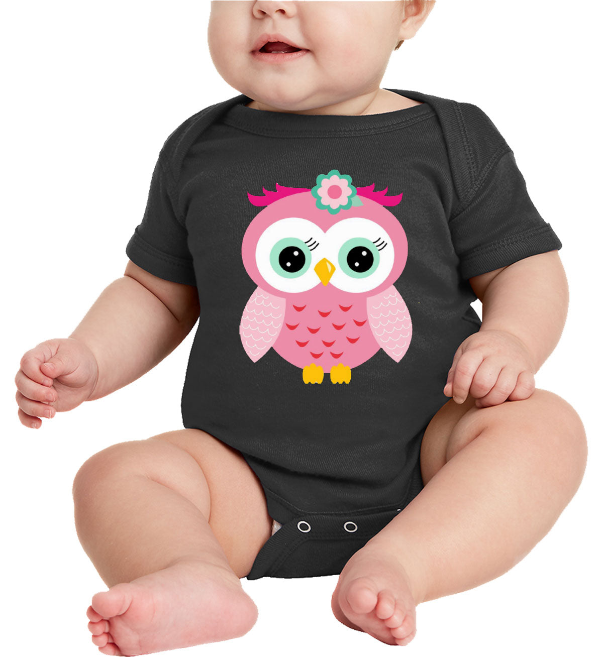 Pink Owl Cartoon Baby Onesie