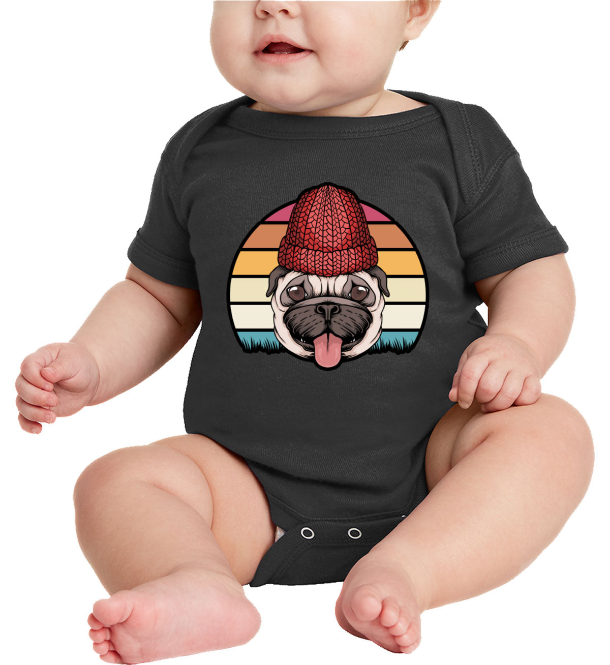 Retro Pug Dog Vintage Baby Onesie