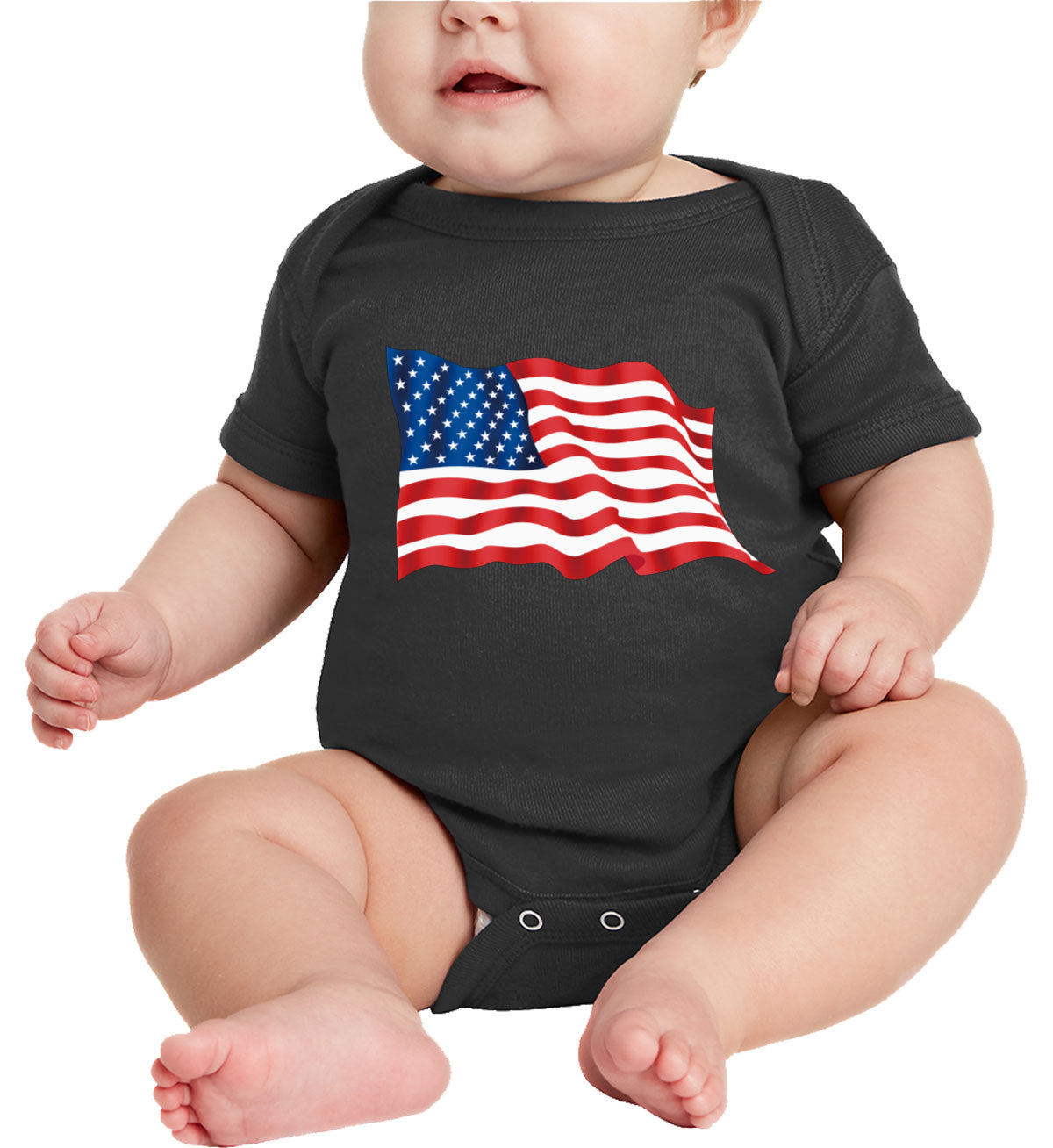 Waving American Flag Patriotic Baby Onesie