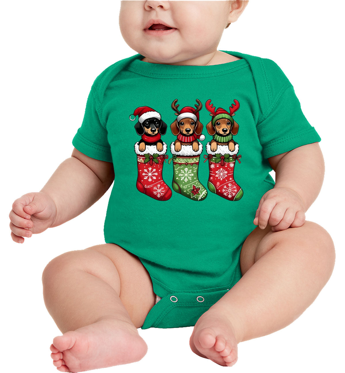 Dogs In Christmas Stockings Baby Onesie