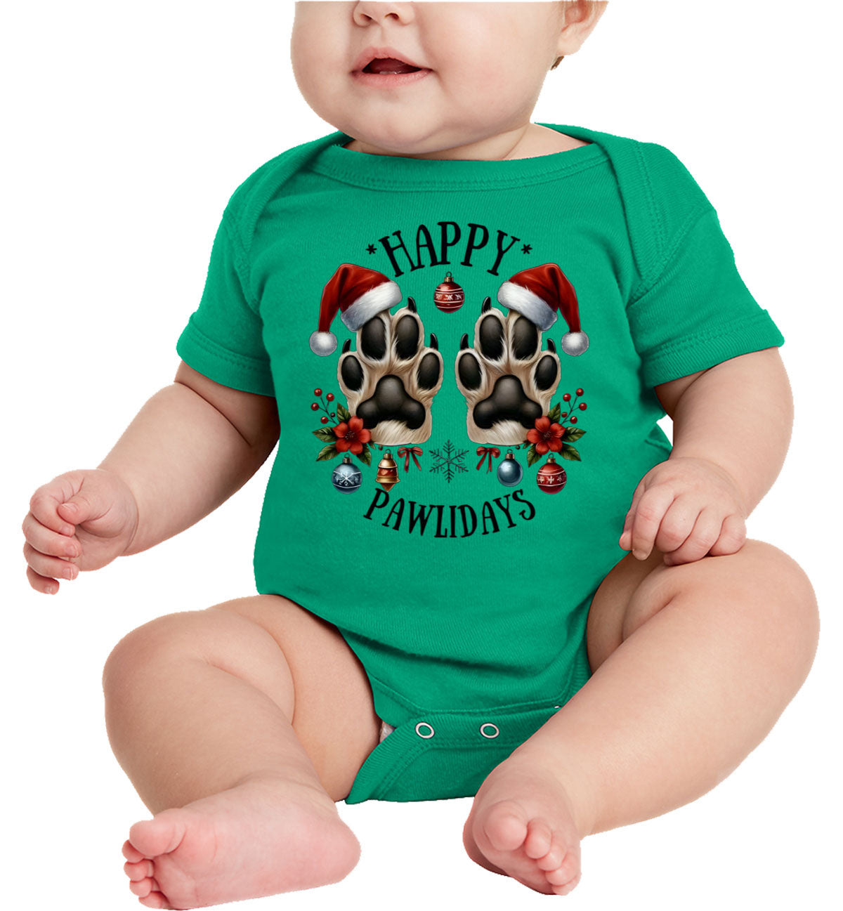 Happy Pawlidays Christmas Baby Onesie