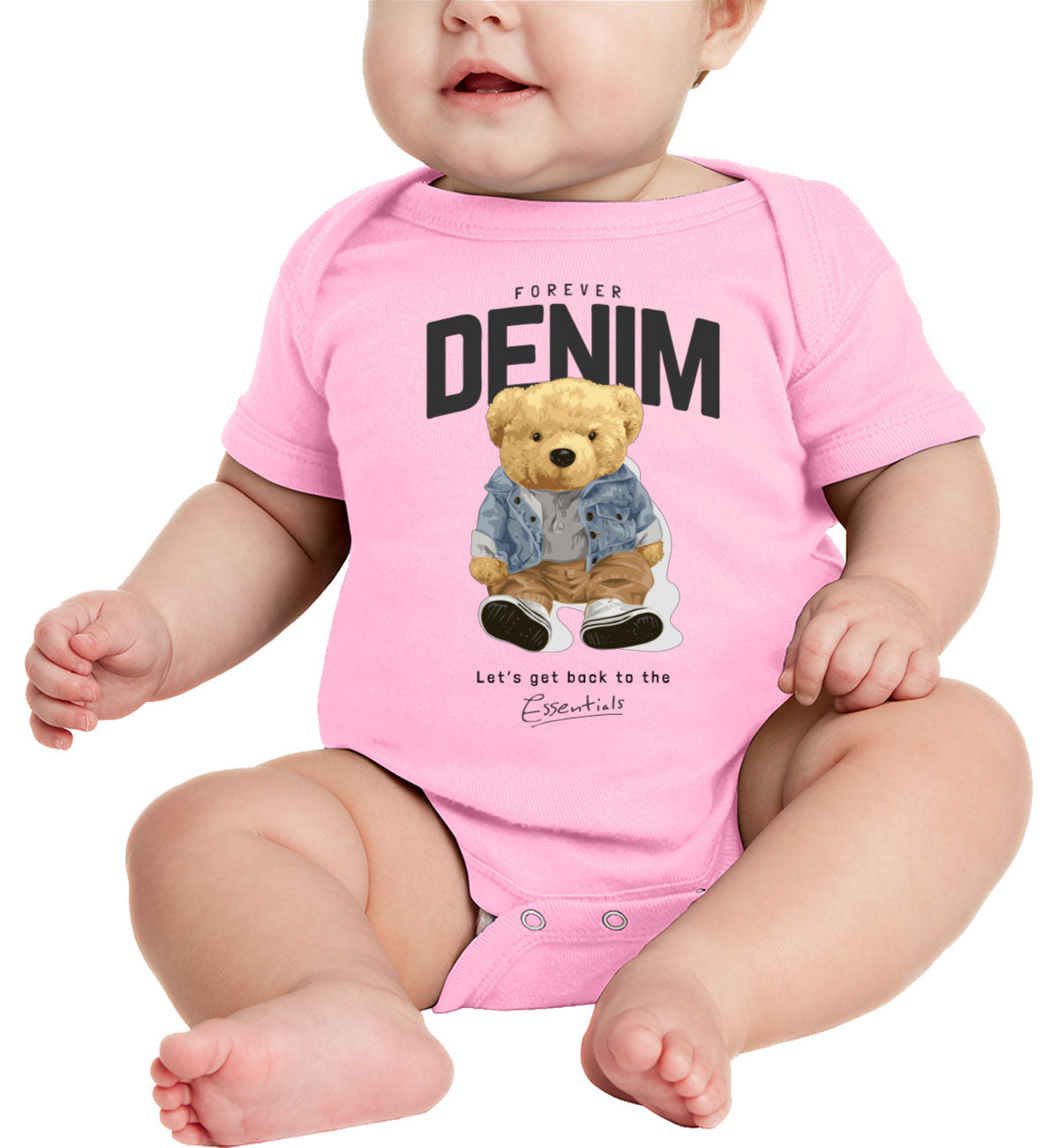 Teddy Bear Forever Denim Baby Onesie