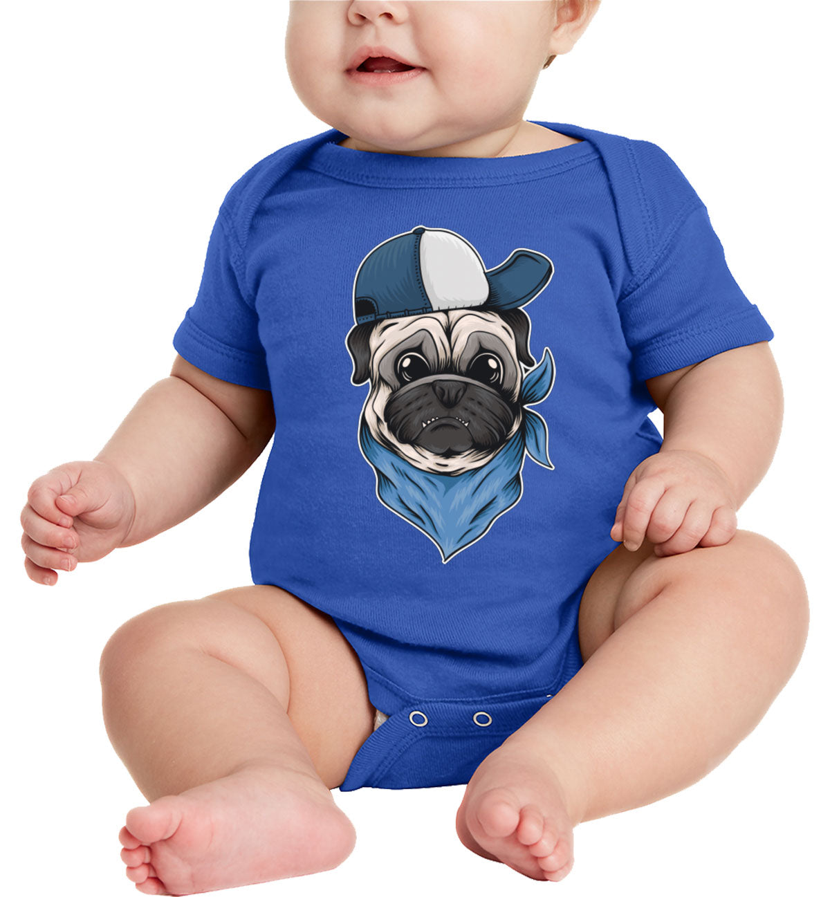 Pug Dog With Hat And Bandana Baby Onesie