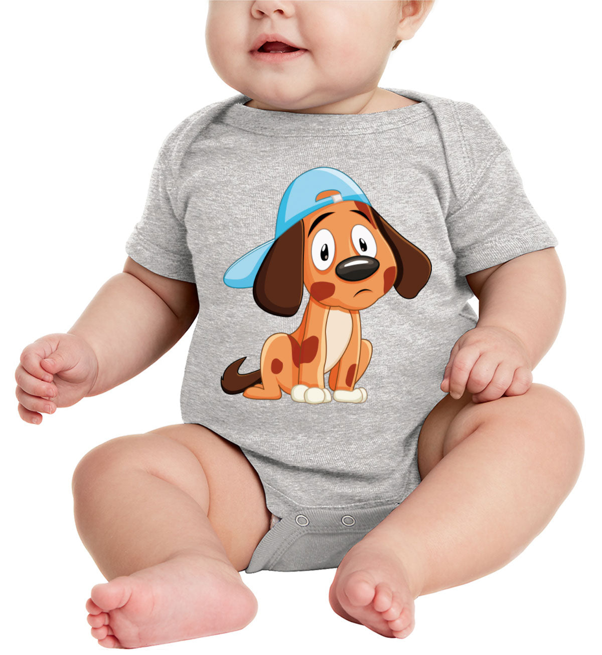 Brown Cute Dog With Long Ears Wearing Cap Baby Onesie