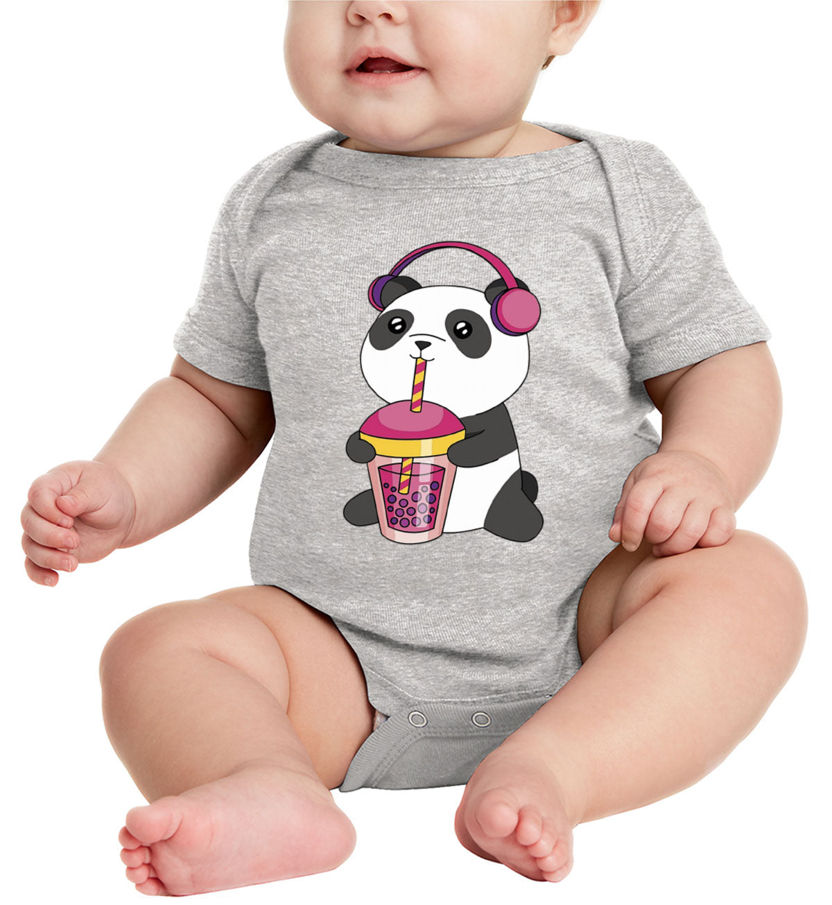 Panda Drinking Bubble Tea Baby Onesie
