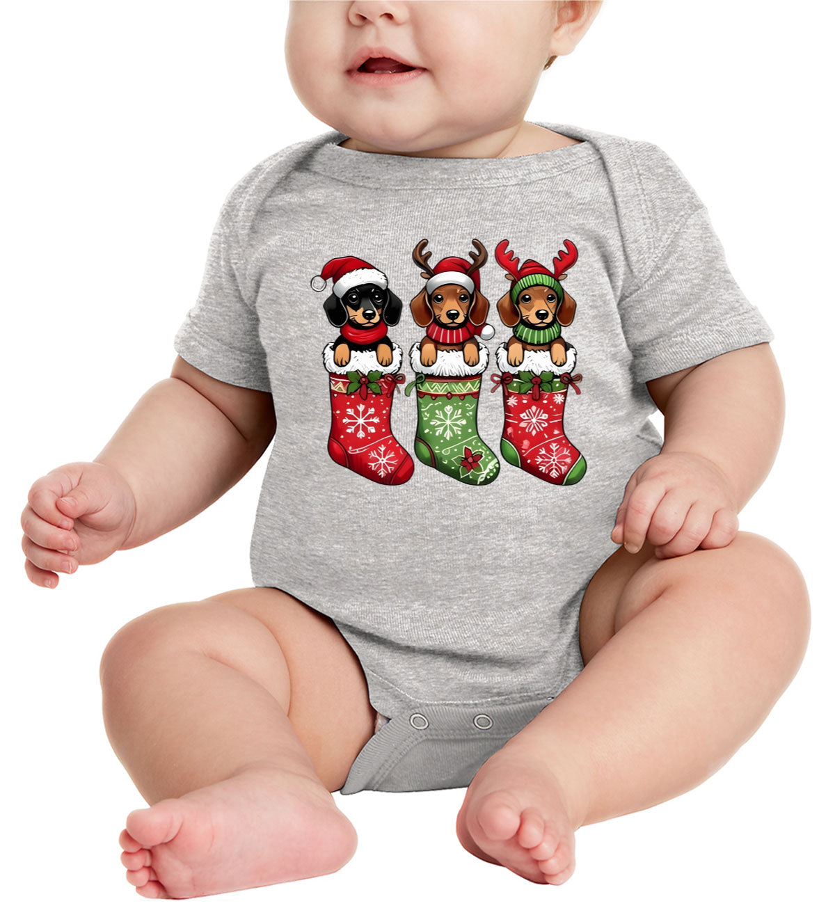 Dogs In Christmas Stockings Baby Onesie