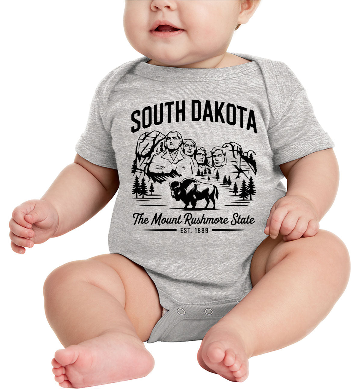 South Dakota Cityscape Illustration The Mount Rushmore State Baby Onesie