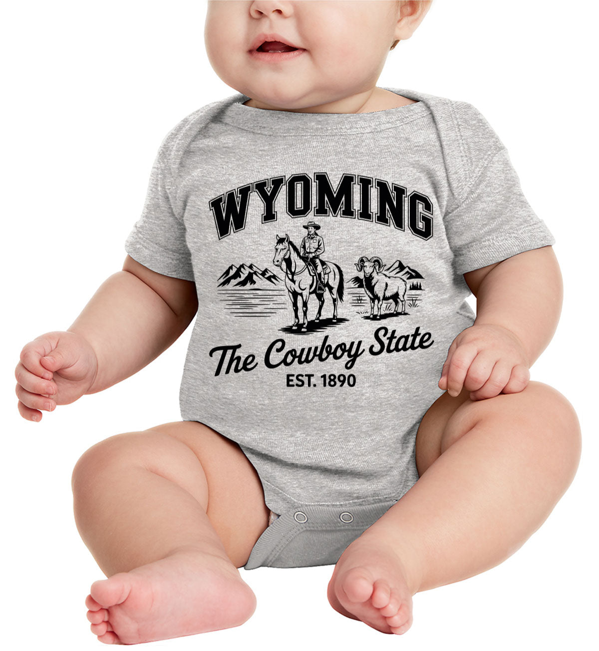 Wyoming Cityscape Illustration The Cowboy State Baby Onesie