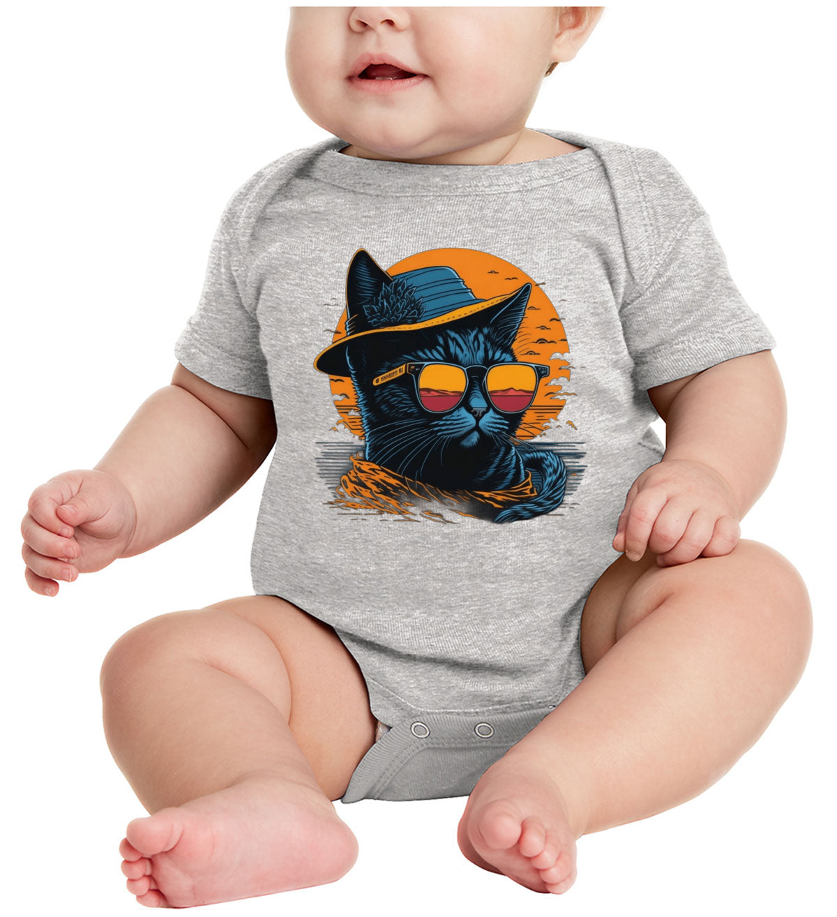 Cool Cat With Hat And Sunglasses Baby Onesie