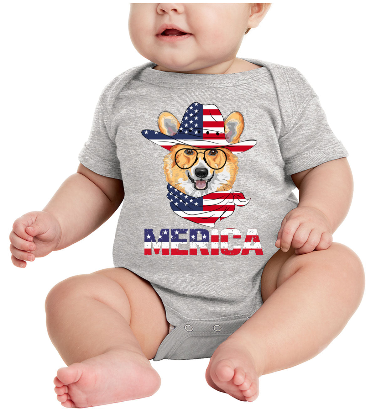 Corgi Merica Patriotic Baby Onesie