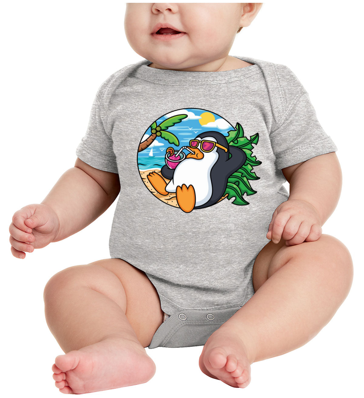 Cartoon Penguin On Vacation Baby Onesie