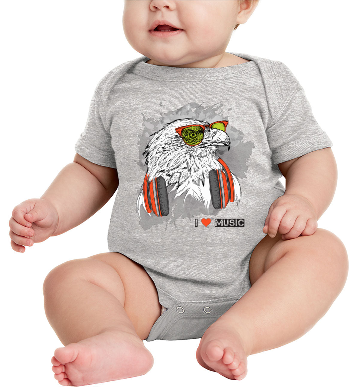 I Love Music Eagle With Headphones Baby Onesie