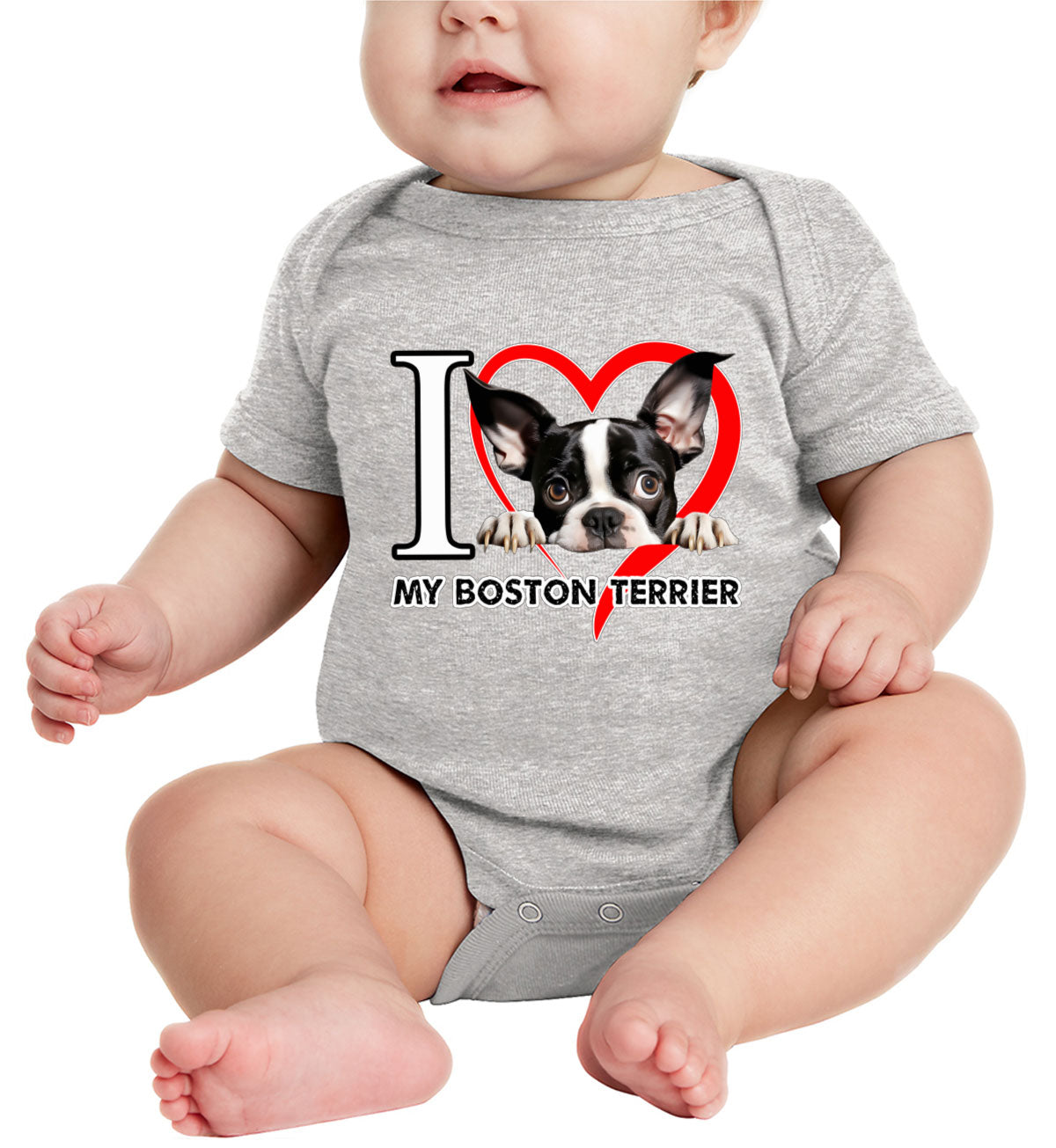 I Love My Boston Terrier Dog Baby Onesie