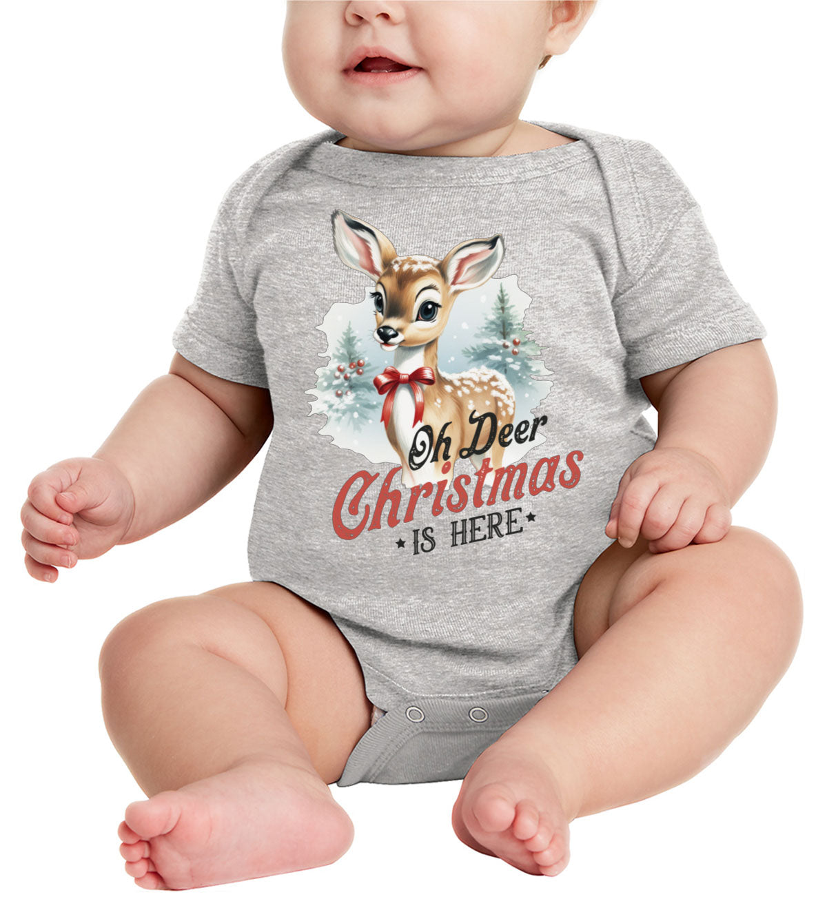 Oh Deer Christmas Here Baby Onesie