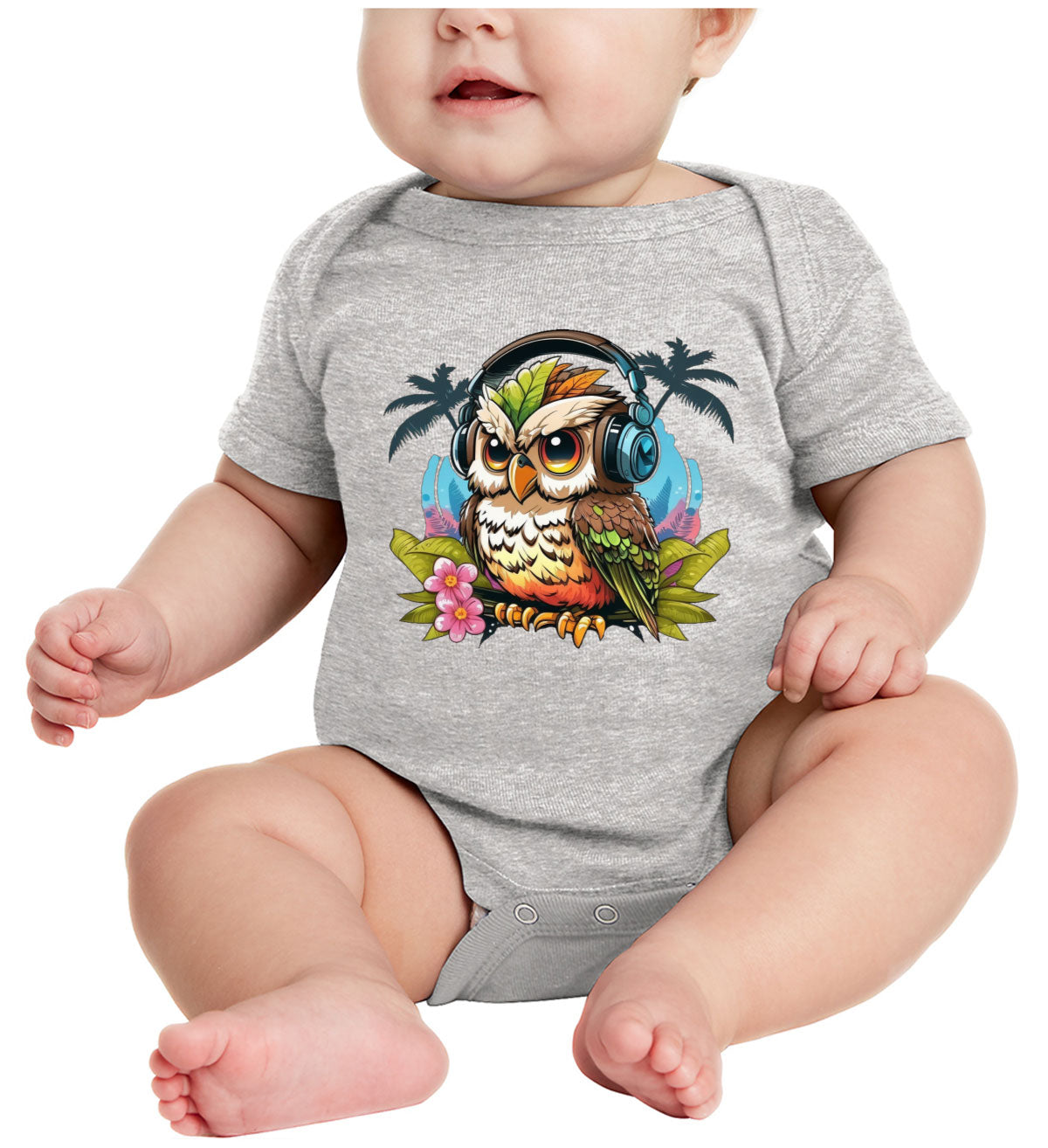 Owl Wearing Headphone Baby Onesie