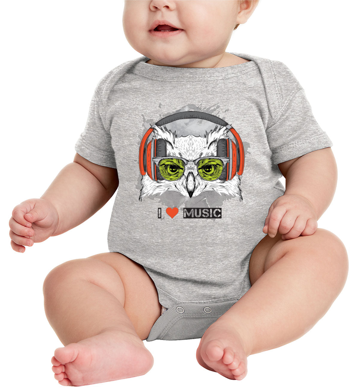 I Love Music Owl With Headphones Baby Onesie