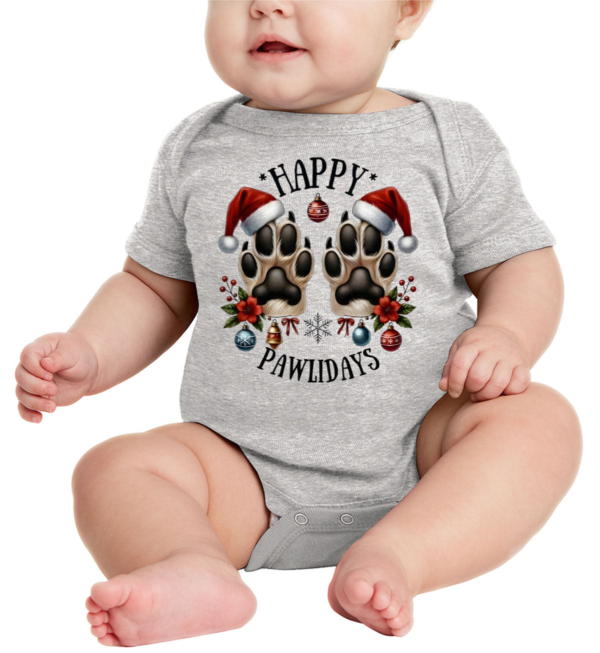Happy Pawlidays Christmas Baby Onesie