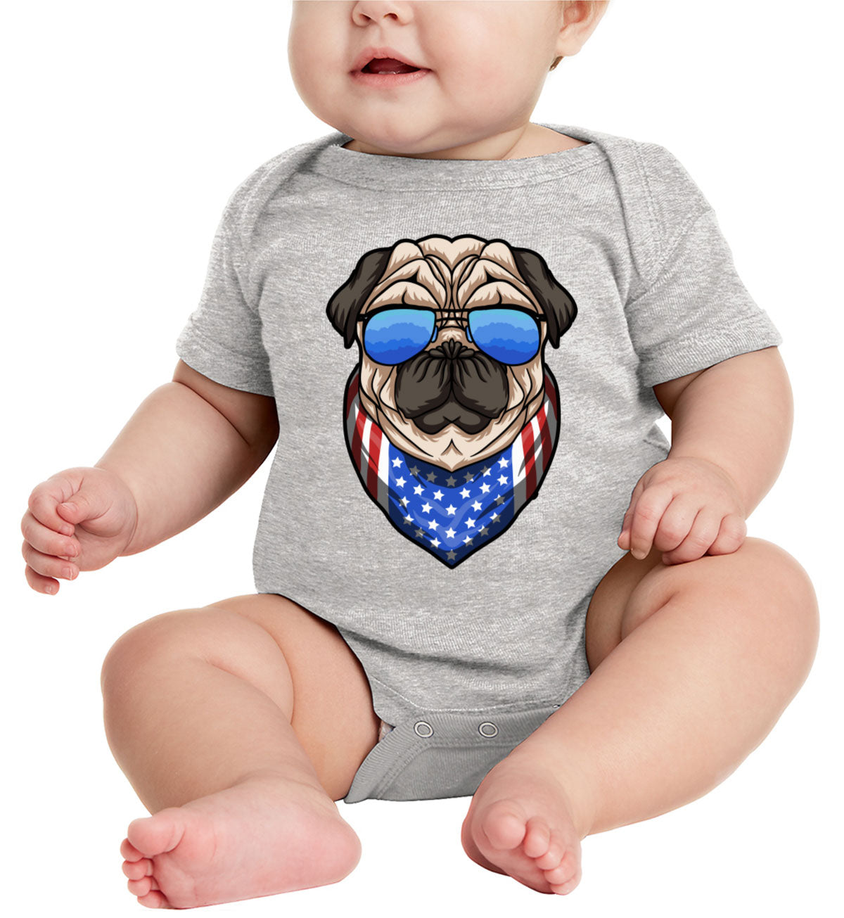 Pug Dog With Sunglasses And Bandana Baby Onesie