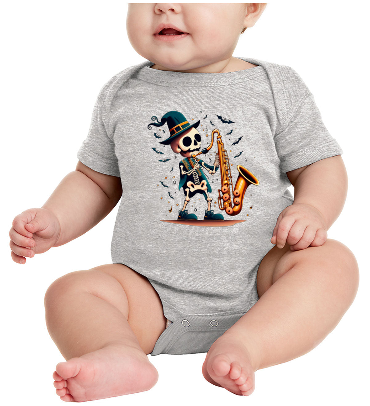 Skeleton Playing Saxophone Baby Onesie