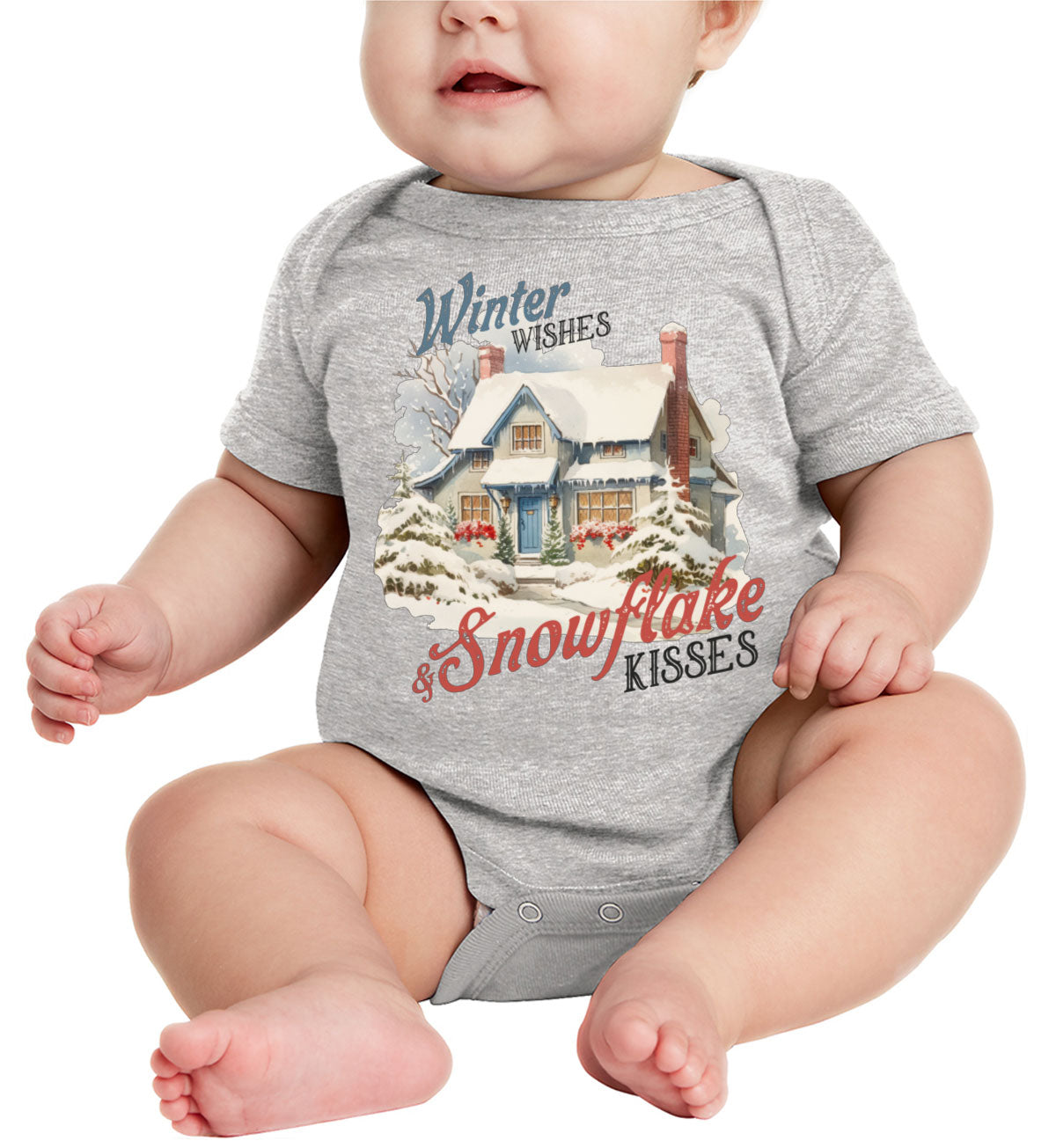 Winter Wishes And Snowflake Kisses Christmas Baby Onesie