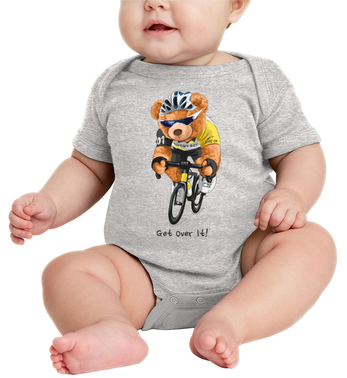 Teddy Bear Biker Get Over It Baby Onesie