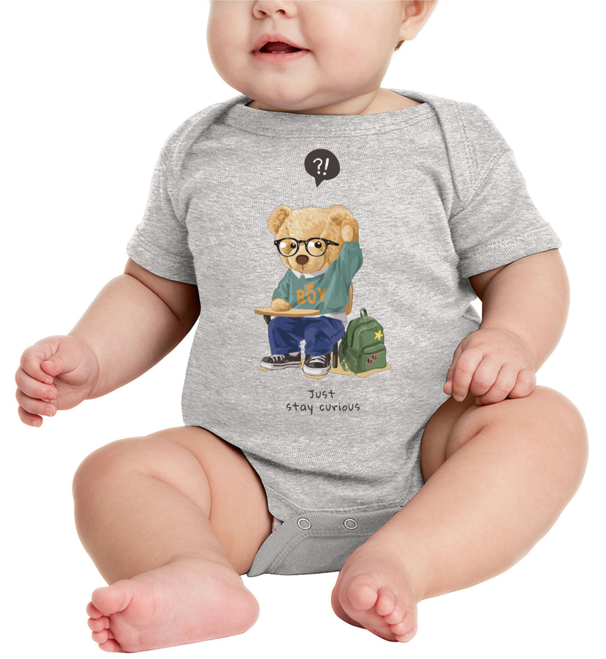 Teddy Bear Just Stay Curious Baby Onesie